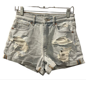 American Eagle Women's Size 6 Light Wash Blue Distressed Denim Shorts Stretch